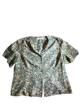 Elisabeth A Liz Claiborne Company Vintage Short Sleeve Floral Button Down Blouse